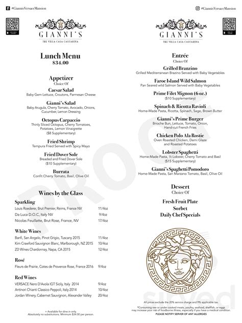 versace xmas lunch|gianni's Versace mansion menu.